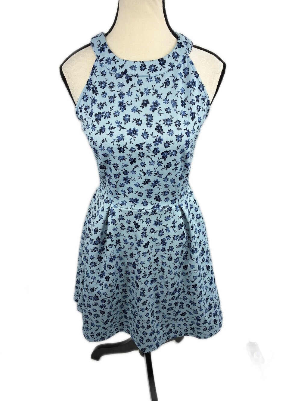 Copper Key Womens Blue Floral Halter Neck Mini Dress Sleeveless Size S
